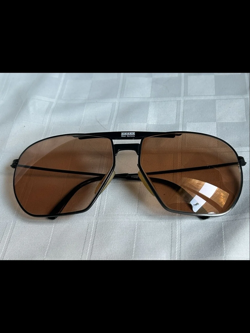 CARL ZEISS Vtg 80s W. Germany Comp. Aviator Sunglasses Matte Black Brown Lenses